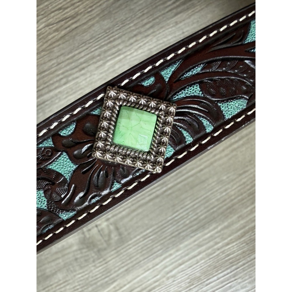 Ariat Girls Size 26 Western Leather Belt Turquoise Floral Tooled Concho Buckle
